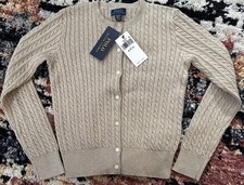 Polo Ralph Lauren Girls M 8-10 Tan Cable Knit Cardigan Sweater NWT