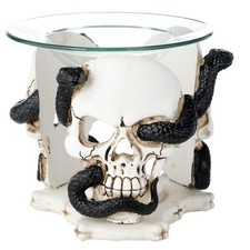 Image of Skull & Snake Oil/Wax Burner Glass Dish Serpent Skeleton Gothic Aromatherapy