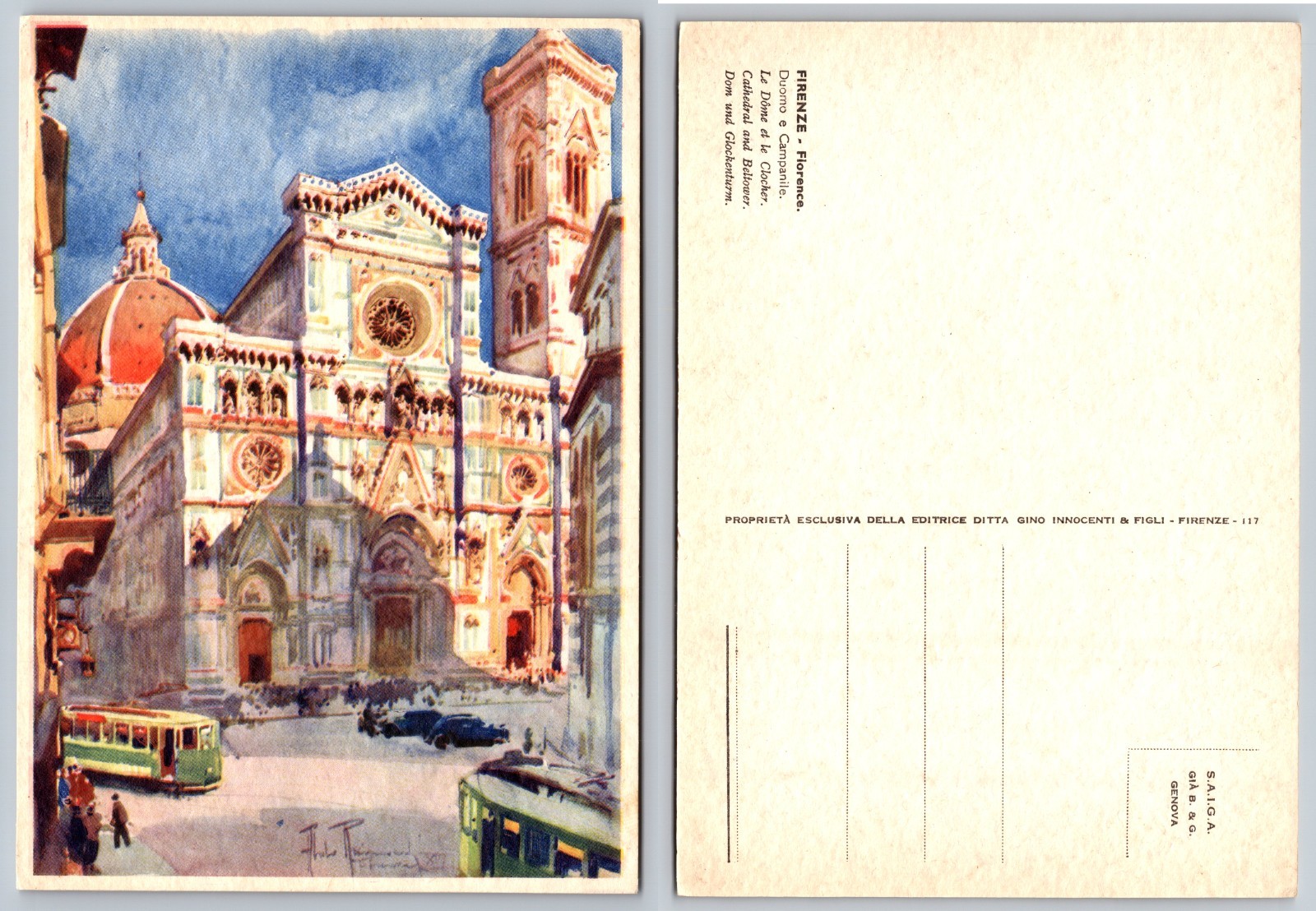Continental Florence Italy Cathedral Postcard