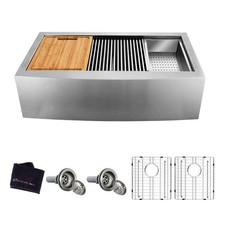 Glacier Bay Apron Farmhouse 33 in Double Bowl Stainless Kitchen Sink Kit