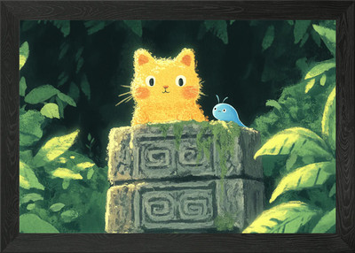 Katze und Schnecke im Dschungel gerahmtes Wandbild Poster Leinwanddruck Bild