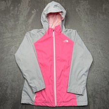 The North Face DryVent Rain Jacket Girls XL 18 Pink Gray Hooded Full Zip Coat