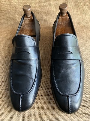 PRADA Herren Schwarz Leder Geteilte Zehe Penny Halbschuhe Größe UK 8,5 || US 9,5