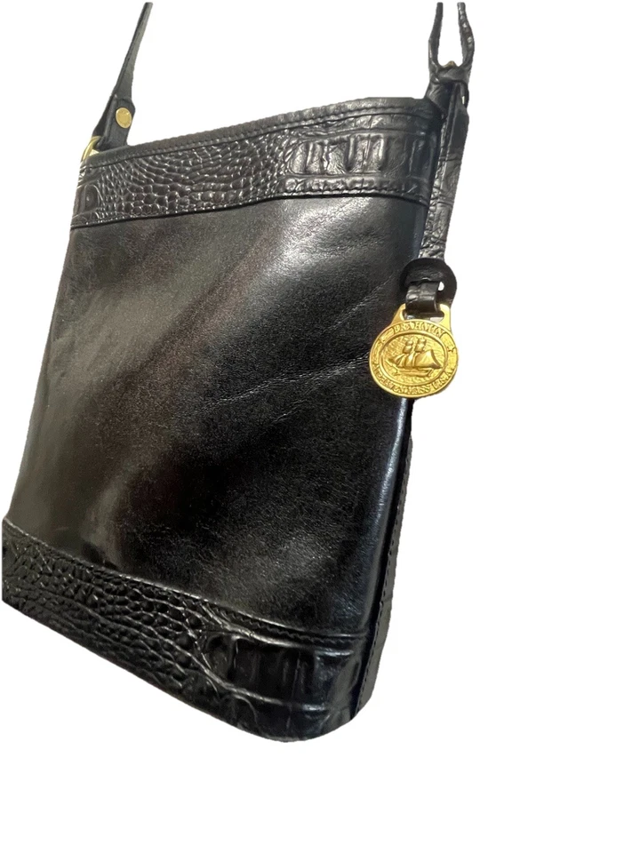 Brahmin 黑色托斯卡纳皮革/墨尔本小号斜挎包桶单肩包复古 — 第 4/4 张图片