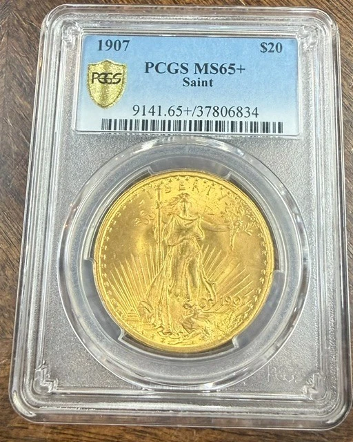 1907 $20 Philadelphia GEM St Gaudens Double Eagle Gold Coin PCGS MS65+