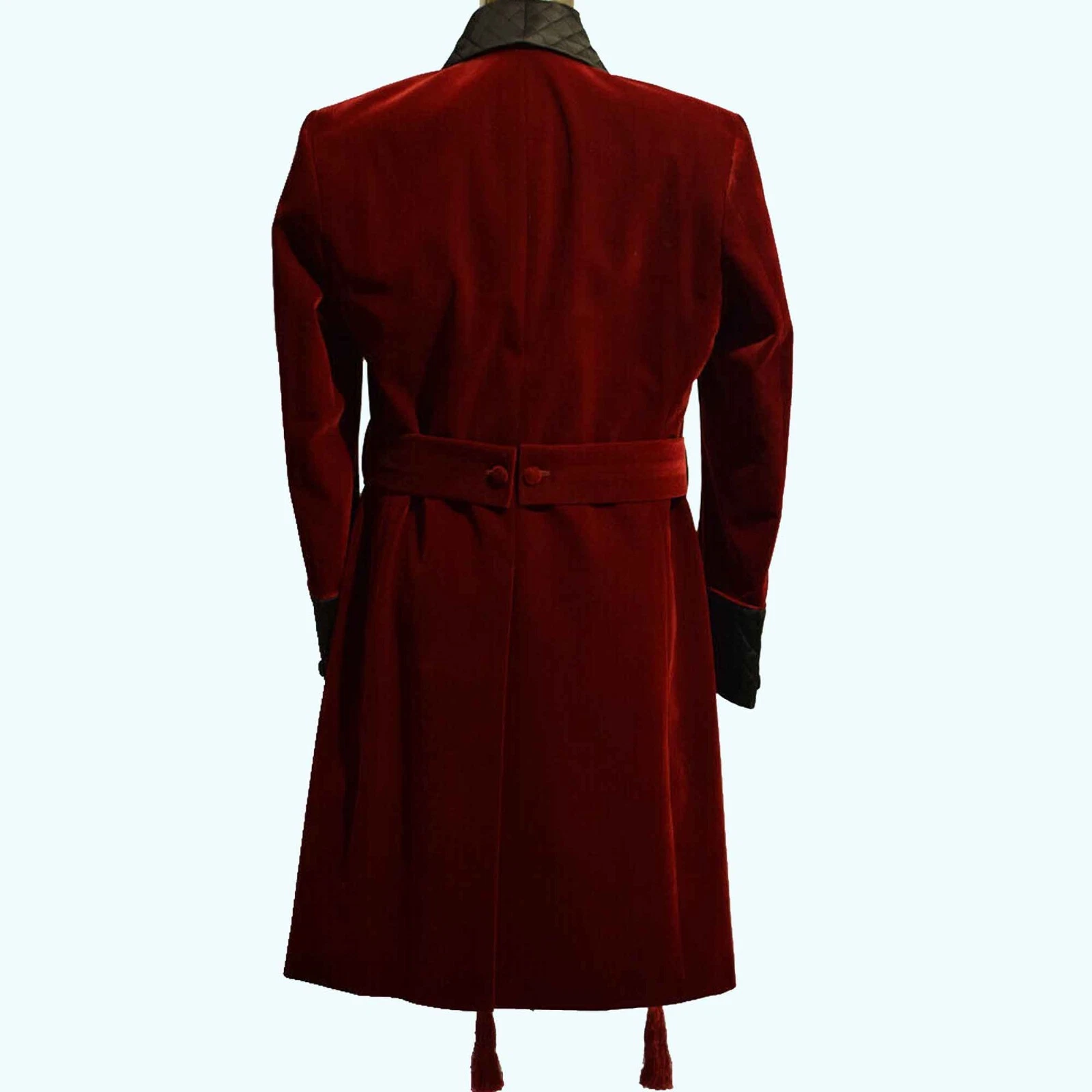 Men's Maroon Smoking Quilted Lapel Designer Dinner Party Wear Long Coat - product detail image 4