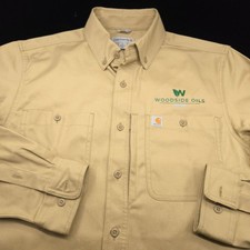 NEW- Carhartt Work Shirt Stretch M Relaxed Fit Long Sleeve Logo Button Khaki Tan