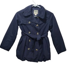 OshKosh Bgosh Girls Navy Blue Double Breasted Belted Trench Coat Size 8