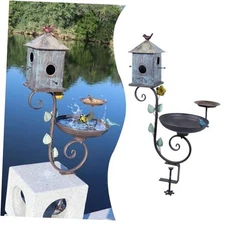 Deck Bird Bath, 3 in 1 Metal Bird Bath and Bird Houses, Decorative multicolor-B