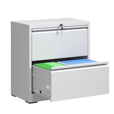 White Metal 2 Drawer Lateral File Cabinet with Lock for Home Office Storage