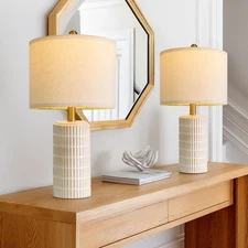 PoKat 20.75" Small Modern Ceramic Table Lamps Set of 2 for Bedroom, White Bed...