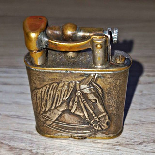 Vintage Sammler liftarm Benzinfeuerzeug Sterlingsilber/Pferdekopf Relief