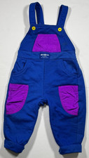 Vintage 90s OshKosh B'Gosh Toddler Overalls 12M Blue Purple Snap Crotch USA Made