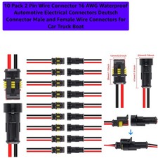 10 Pack 2 Pin Wire Connector 16 AWG Waterproof Automotive Electrical Connecto...