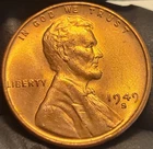 1949 S Lincoln Wheat Penny! Uncirculated Condition Red! Small Obverse Rim Dent