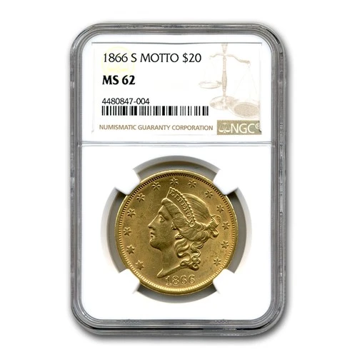 1866-S $20 Liberty Gold Double Eagle w/Motto MS-62 NGC
