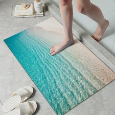 Ultra Thin Bath Mat, Teal Bathroom Rugs Fit Under Door, 24   X16''  Non-Slip Rub