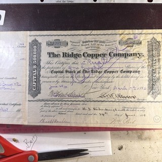 The Ridge Copper Mine Mass City Michigan Stock Certificate Mi Mich