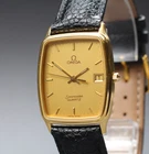 [N MINT] Vintage OMEGA Seamaster Cal.1430 Qz Gold Dial Date Tank 28mm Mens Watch