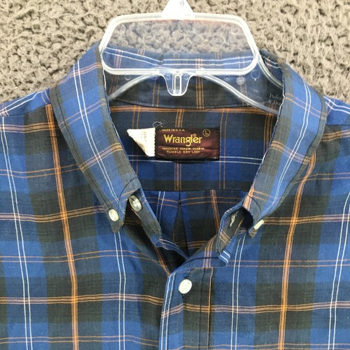 VTG Wrangler Blue Plaid Button Down Long Sleeve Western Shirt Size L Made in USA - Picture 2 of 14