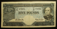 1960 Coombs - Wilson £5 pound , RBA Five pound TC86 470501