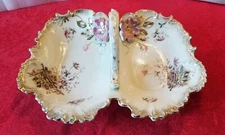 SERVING TRAY -DBLE POCKET 13 1/2 x 10 1/2 x 4 1/2  Inch  , Handled , Pink & Gold