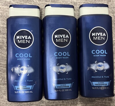 3 Pack Nivea Men Cool 3-in-1 Body Wash, 16.9 fl oz