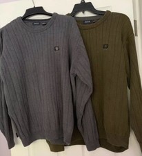 2 Mens Arrow Sweaters LS Gray  Green Crew Neck Sz XL Cable knit 100 Cotton
