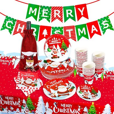 Christmas Paper Plates Napkins Set Disposable Holiday Foil Gold