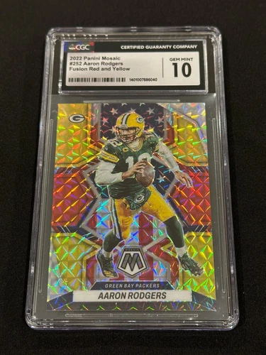 2022 Panini Mosaic #252 Aaron Rodgers Fusion Red and Yellow 34/80 CGC 10 GemMint