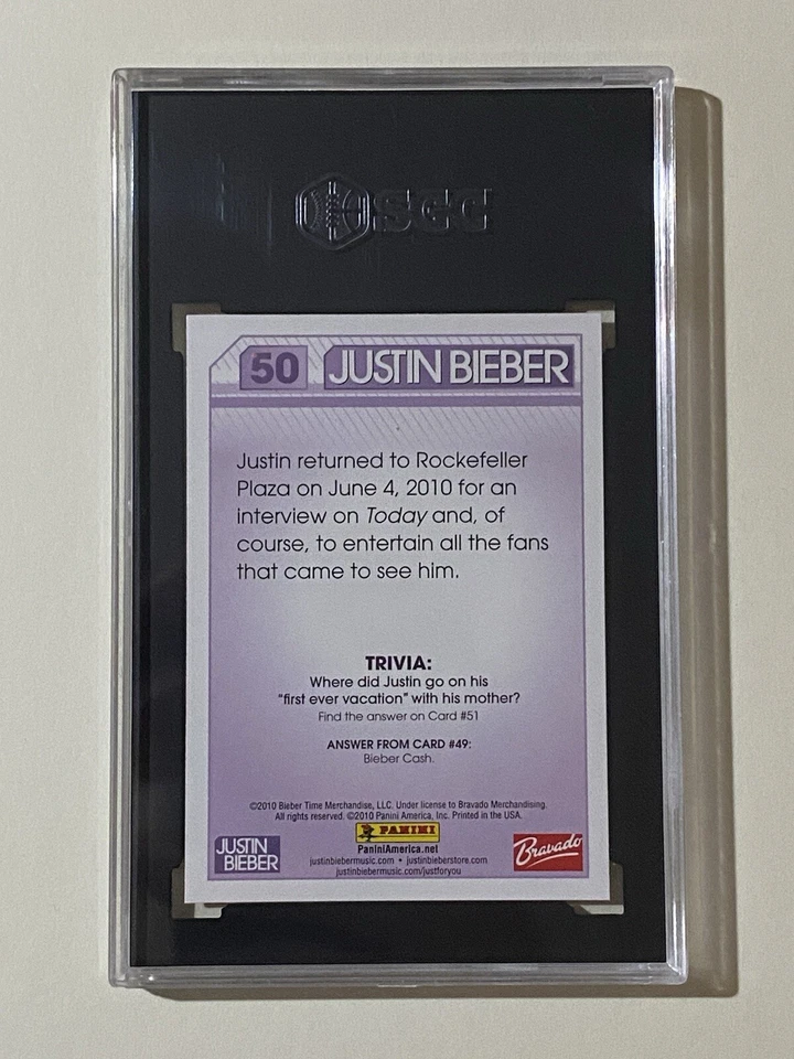 2010 Panini Justin Bieber Parallel Rookie card #50 SGC 10 grade - RARE POP 1 - Image 3 of 3