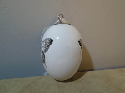 WHITE CERAMIC EGG SHAPED WITH BUTTERFLY PRINT 3” ORNAMENT