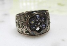 Sterling Silver Blue Stone Marcasite Ring; 'AS IS' 9.8g 12-C738