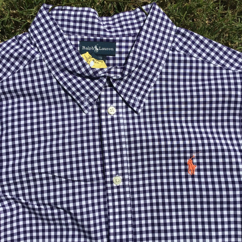 Camisa de vestir Polo Ralph Lauren abotonada púrpura a cuadros niño joven talla XL (18-20) Foto 2 de 4