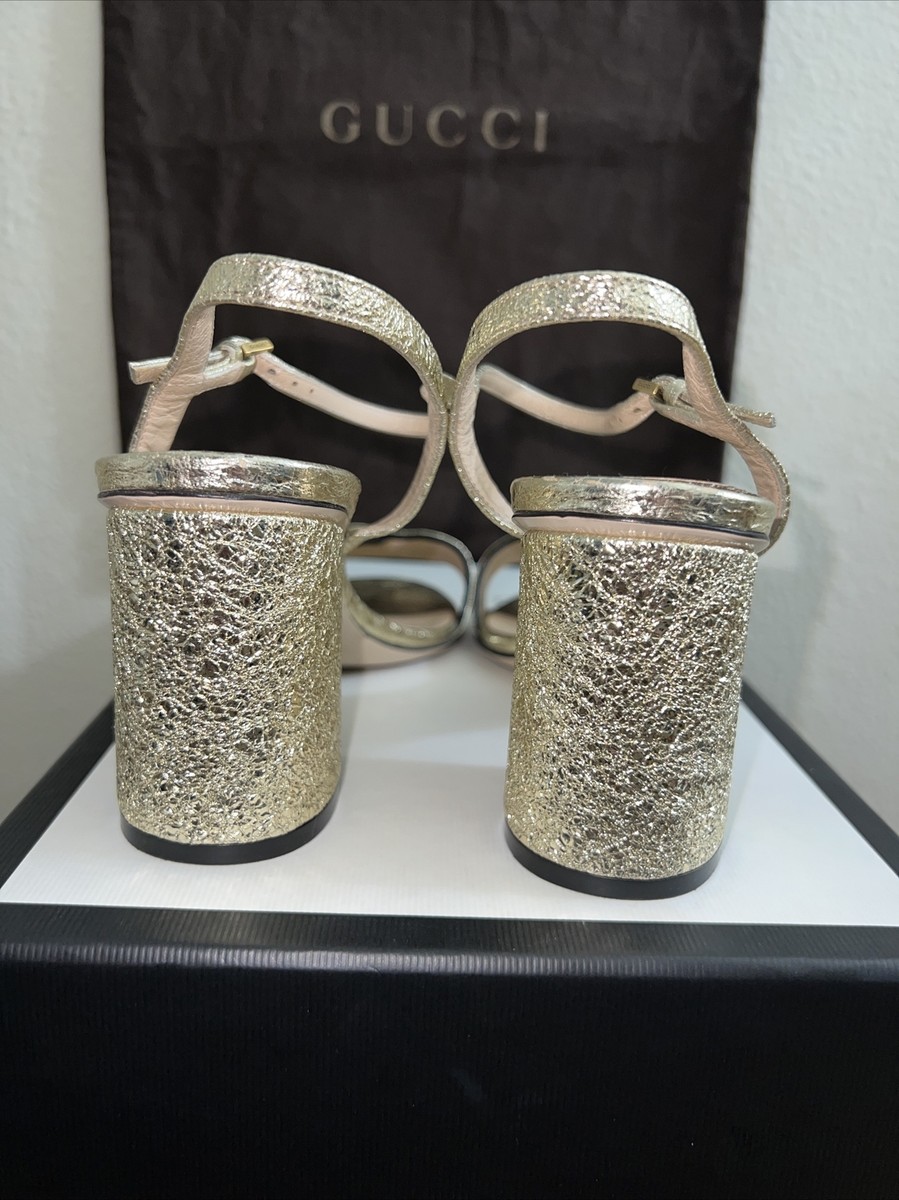 GUCCI Sexy Metallic Laminate Leather Mid Heel Sandal Double