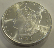 1990 American Pacific Mint APM Morgan 1 Troy Oz .999 Fine Silver Round SCARCE 108.76 per troy oz