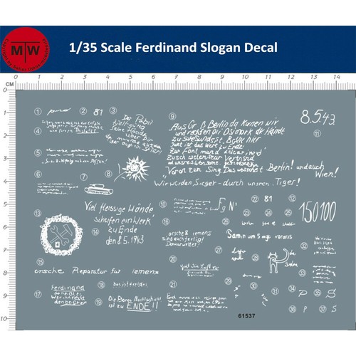 Calcomanía de eslogan alemán Ferdinand escala 1/35 para kit modelo de tanque 61537 - Imagen 1 de 2