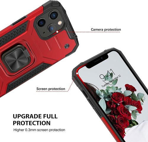 Coque iPhone 12 Pro Max 6,7" Qualité Armure avec Support Anneau Rotatif Coque Rigide - Rouge - Photo 6 sur 8