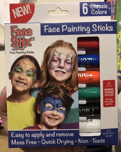 FACE STIX Face Painting Sticks (6pk- Black, White, Green, Orange, Blue, & Red)