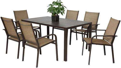 7 Pieces Patio Dining Set Outdoor Furniture Rectangular Table & Stackable Chair - Picture 6 of 9