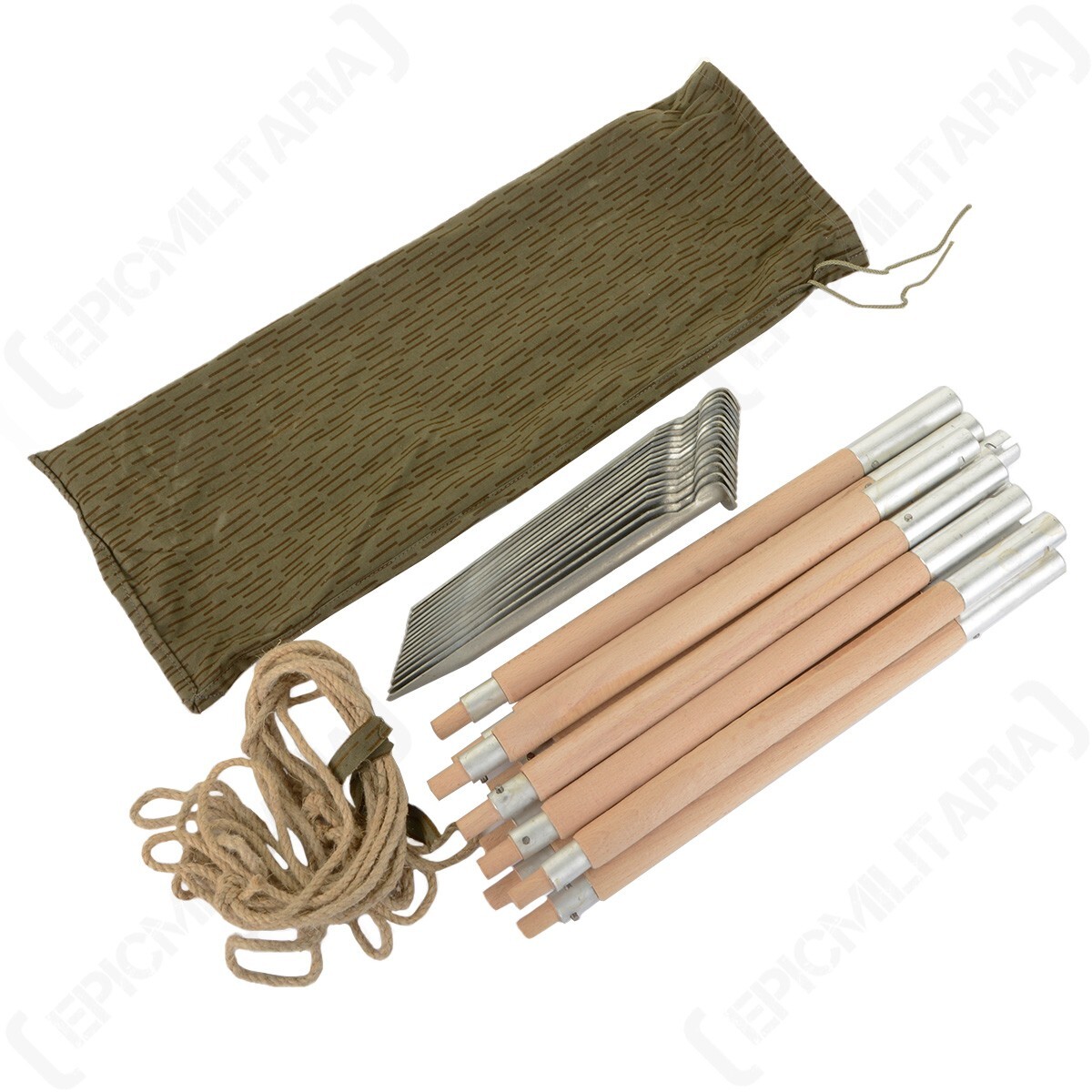 Original East German Military 30 Piece Wooden Zeltbahn Pole Set