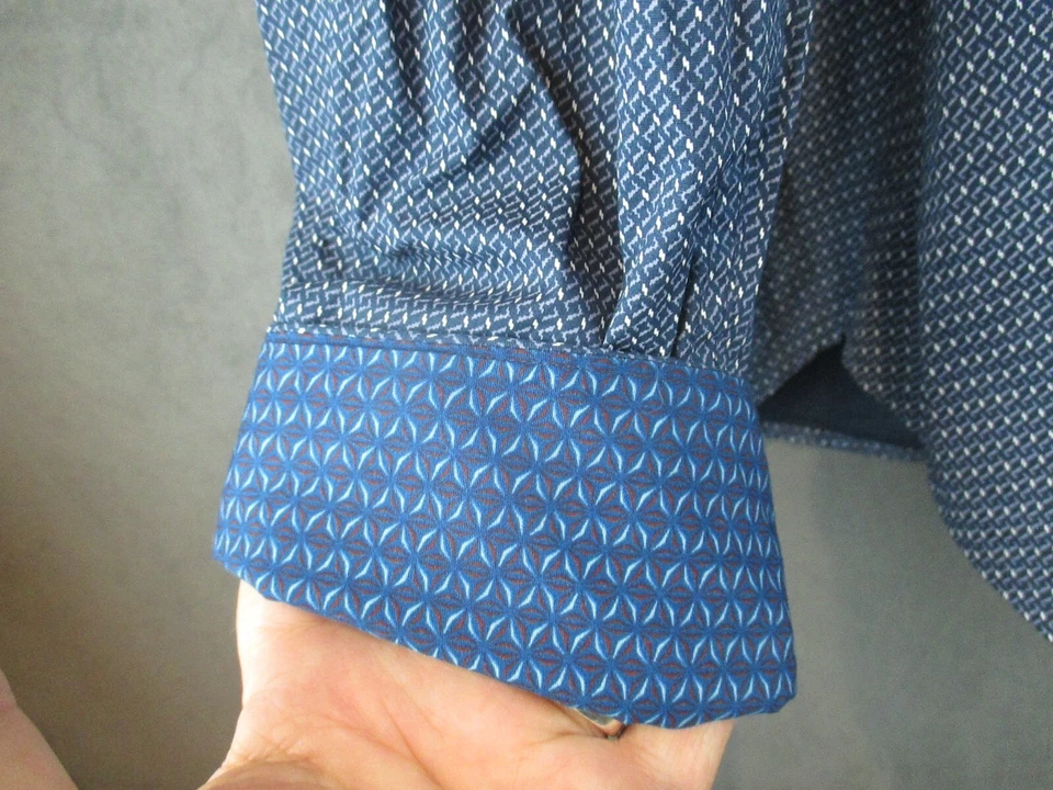 Robert Graham Shirt Mens 2XL Blue Classic Fit Flip Cuff Casual Career Stretch - Image 3 of 4