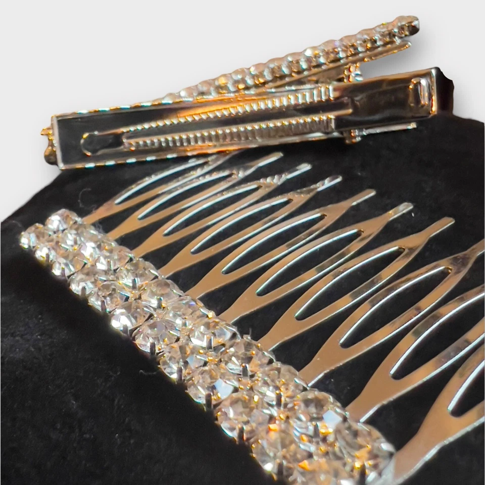 Peine y clips para el cabello de diamantes de imitación tono plateado para boda graduación Año Nuevo Dama de honor Foto 2 de 4