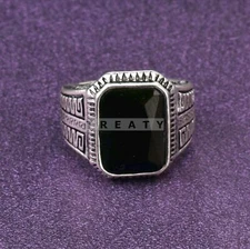 Black Onyx Emerald Cut Gemstone With 925 Sterling Silver Ring For Men's #B854