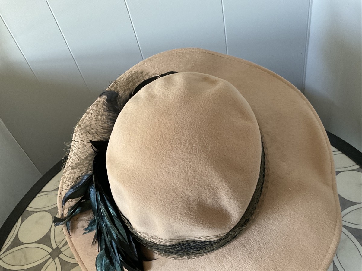 KATHY JEANNE RETRO CLOCHE Tan FEATHER HAT U.S.A. | eBay display picture 2