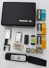 Vintage Minox BL Camera Lot – Case, Expired Film, Filters, Flash (Untested)