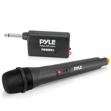 Pyle PDWM91 Wireless Microphone System Black VHF Battery Operated for DJ Party