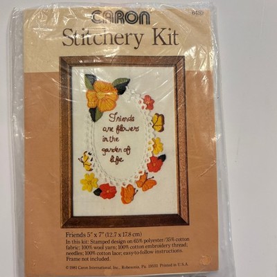 Caron Stitchery Kit Friends Are Flowers/Garden of Life Stamped Design Wool 5 x 7