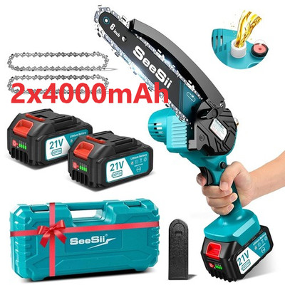 Seesii 6 Zoll Mini Kettensäge Mini Kettensäge Handkettensäge  mit 2 *4,0Ah Akku