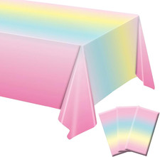 3 Pack Rainbow Tablecloth, Pastel Table Cloths for Parties Rainbow Princess Plas